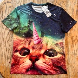 Unisex Cat Unicorn Graphic T-Shirt (Size L)